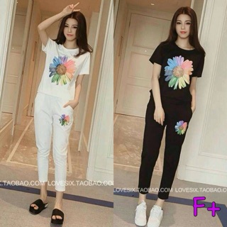 ราคา 290 บาท Vip : 260.-  Set เสื้อ+ กางเกงยาว 6 ส่วน เสื้อผ้าสกีนลายดอกไม้สีส้นสดใส มาคู่กางเกงเอวย
