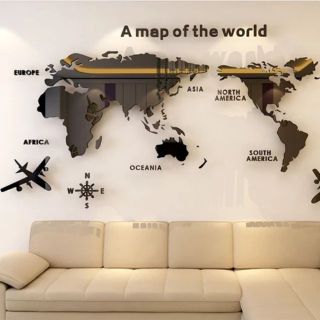 [MH] สติ๊กเกอร์ติดผนังอะคริลิค 3D ลายแผนที่โลก A map of the world สีดำ แต่งบ้าน แต่งออฟฟิส แผนที่ พร้อมส่ง