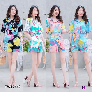 GN17442 set 2 ชิ้น เสื้อเชิ้ตแขนสั้นพิมลาย + กางเกงขาสั้น