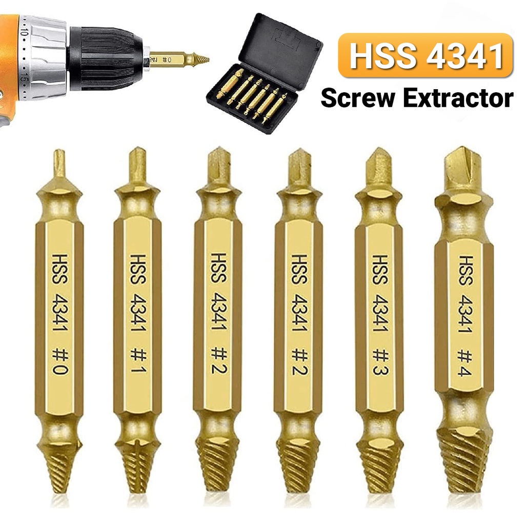 6 ชิ้นเสียหายสกรู Extractor ชุด HSS 4341 Broken Stripped สกรู Extractor เจาะ Bits ชุดเครื่องมือ Take Out Broken Bolt สกรู Remover เครื่องมือไทเทเนียมชุบ