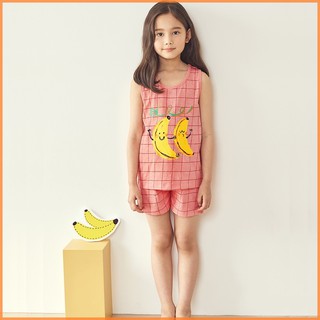 [UNIFRIEND] Kids Pajamas Girls Sleepwear Clothes Set Home Wear, Sleeveless 100% Organic, Girls Pyjamas Nightwear (Music Banana)