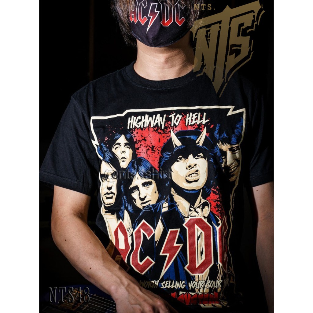 NTS​ 48 AC DC Highway To Hell เสื้อยืด ลายวงดนตรี ซิลค์สกรีน ผ้าคอตตอนหนานุ่ม ไม่หดไม่ย้วย สีดำ S M L XL XXL