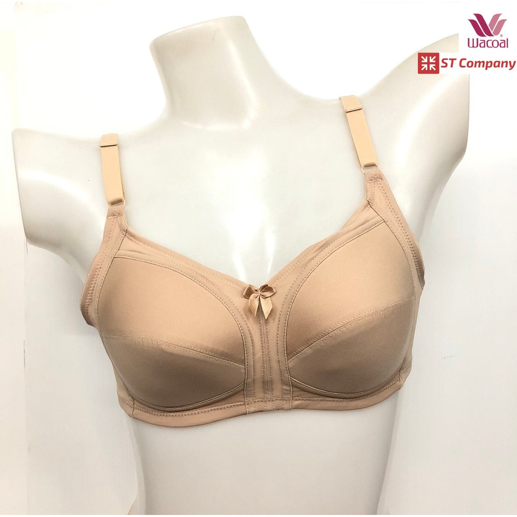 Wacoal Basic Bra สีเบจ (BE) ไม่มีโครง Wireless Bra เต็มคัพ เก็บทรง เสริมฟองบาง 3 ตะขอ ชุดชั้นใน รุ่น