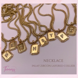 สร้อยคอตัวอักษรThenecess  Necklace Inlay Zircon Layered Collier 14K Gold