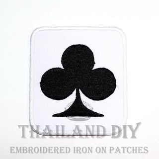 ตัวรีดติดเสื้อ งานปัก ลายไพ่ หน้าไพ่ สัญลักษณ์ ดอกจิก Club Poker cards Patch ตัวรีด WOP DIY อาร์มติดเสื้อ กระเป๋า เท่ๆ