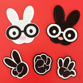 &gt; Ready Stock &lt; ☸ Animals - Glasses Rabbit Patch ☸ 1Pc Finger Guessing Diy Sew on Iron on Patch