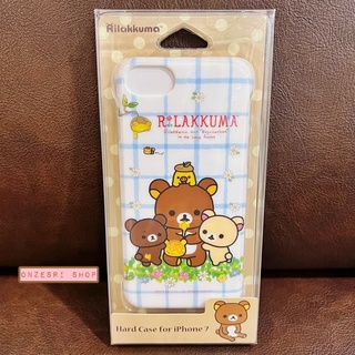 Case iPhone 7/8 จาก San-X Japan แบบแข็ง ลาย Rilakkuma &amp; Chairoikoguma ตารางสีฟ้า