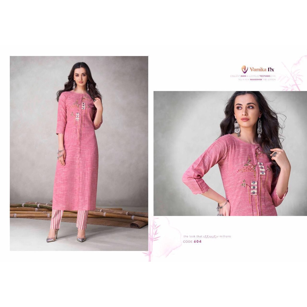 Vamika Apsara ผ้าฝ้ายพรีเมี่ยมโบก kurtis พร้อมกางเกงผ้าฝ้ายโบก