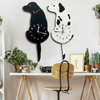 Dog Shape Wall Clock Wagging Tail Silent Cartoon Living Room Decor