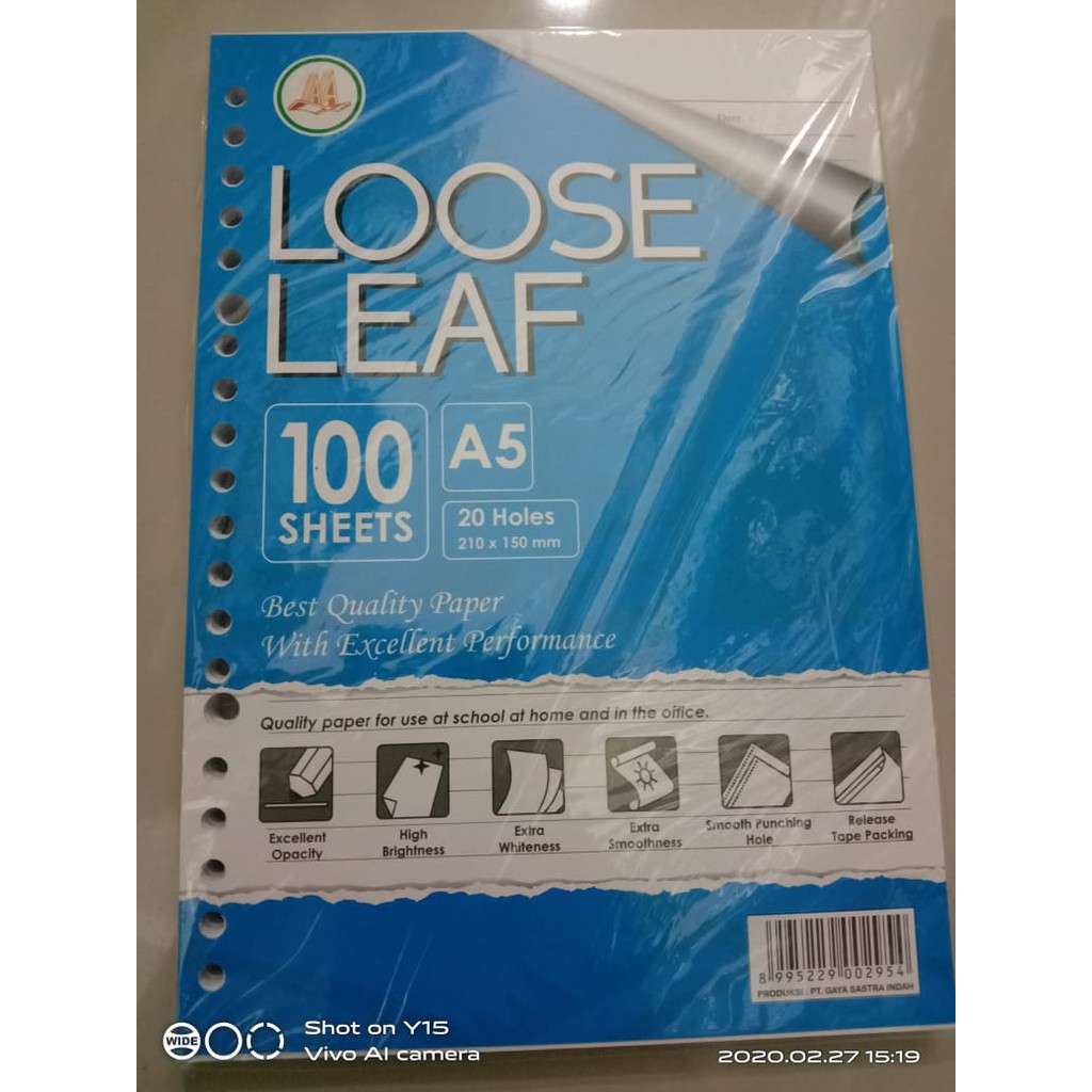 AA LOOSE LEAF A5 100 แผ่น