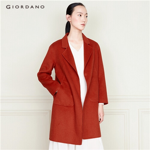 GIORDANO WOMEN Suit collar single button double knit woolen coat 05379687