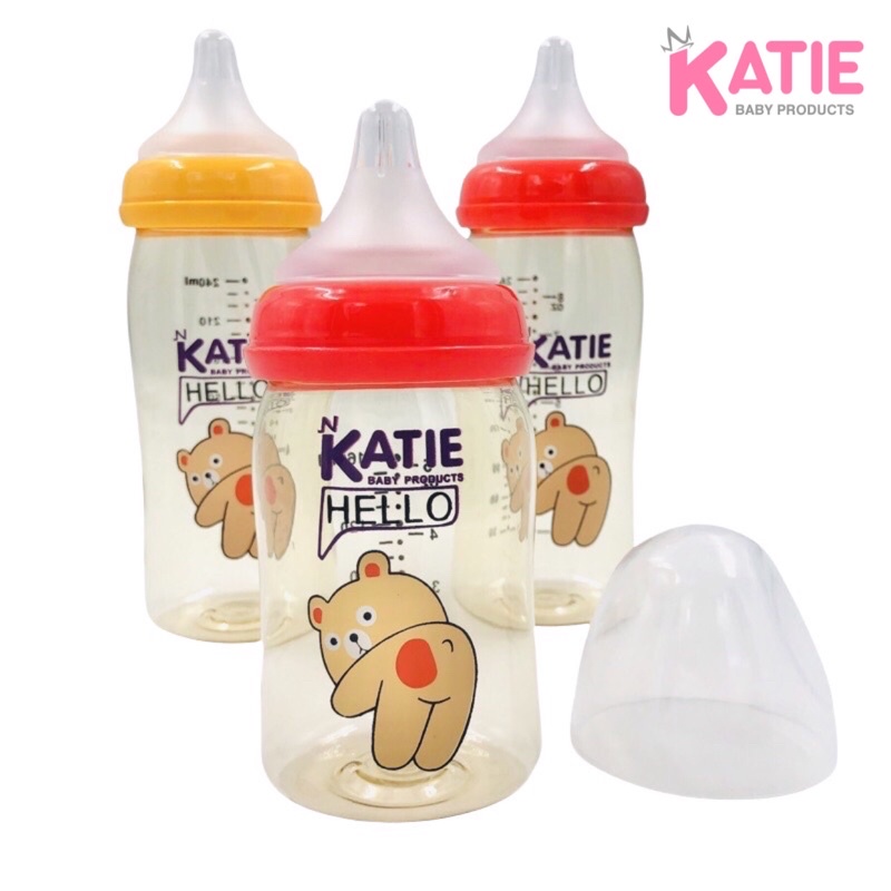 🔥🔥🔥KATIE (เคที่) 🌈 ขวดนมสีชา ขวดนมเด็ก ขวดนมคอกว้าง PPSU 5 และ 8 ออนซ์