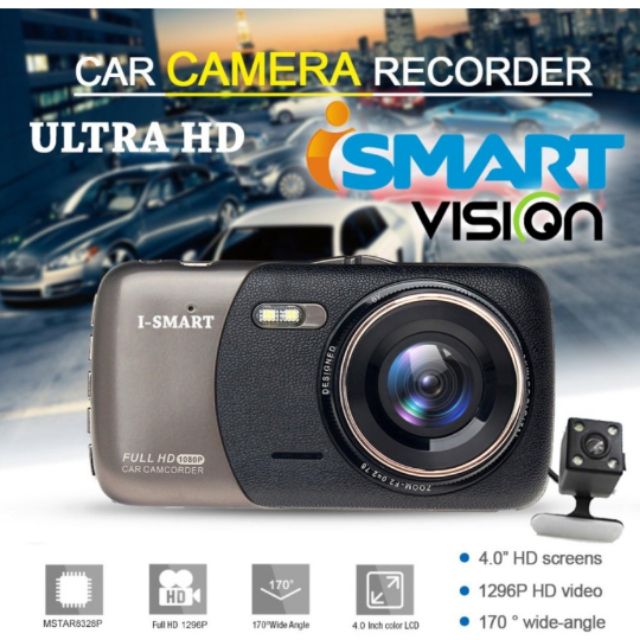 ISmart กล้องติดรถยนต์กล้องหน้า พร้อมกล้องหลัง ULTRA HD 1296P รุ่น X500 ( สีดำ/ทอง )