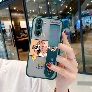 เคสโทรศัพท์มือถือใส ขอบนิ่ม กันกระแทก ลายการ์ตูน Naughty Cheese Jerry พร้อมสายคล้องข้อมือ สําหรับ Samsung Galaxy S21 Plus S21 Ultra S22 Plus S22 Ultra 5G