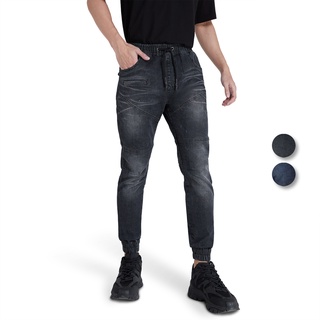 DAVIE JONES กางเกงจ็อกเกอร์ เอวยางยืด ขาจั๊ม สีกรม สีดำ Drawstring Joggers in black navy GP0103NV GP0104BK