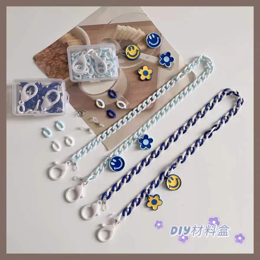 ใหม่ สายโซ่คล้องแว่นตา และหน้ากากอนามัย วัสดุอะคริลิค ลายดอกไม้หน้ายิ้ม ขนาดเล็ก