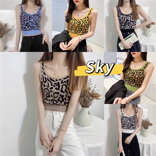 Sky‍ ✅เสื้อสายเดี่ยวลายเสือ ผ้าไหมพรมหนานุ่ม เซ็กซี่ (มี6สี) รุ่น 7389d