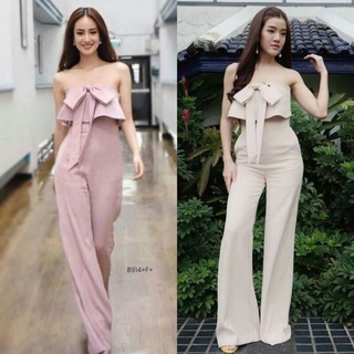 Jumpsuit จั้มสูทแขนกุด ขายาว อกแต่งซีทรู ตัดเย็บตัวจั้มผ้าซาร่า ใส่ง่ายใส่สบาย