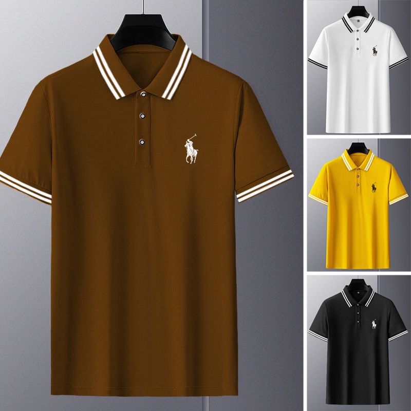 เสื้อโปโลแขนสั้นลําลอง โอเวอร์ไซซ์ สีพื้น สไตล์สปอร์ต แฟชั่นสําหรับผู้ชาย ไซซ์ M - 5XL
