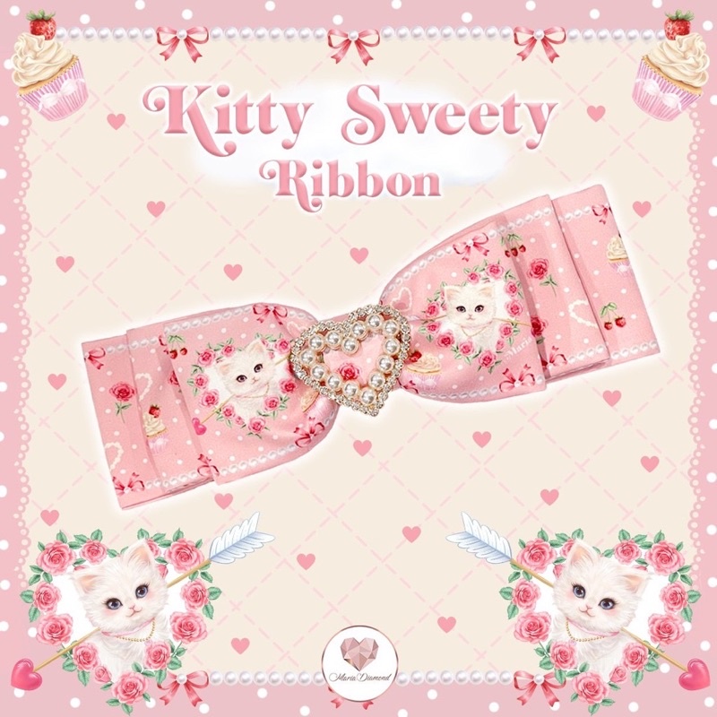 (Maria diamond)  Kitty Sweety Ribbon โบว์ 3 ชั้น พิมพ์ลายน้องแมวสุดน่ารัก แมทซ์ได้กับทุกลุค