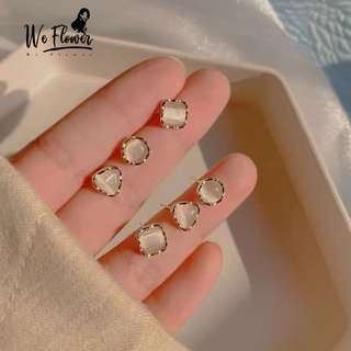 We Flower 6PCs Vintage 14K Gold Geometric Opal Stud Earrings Set for Women Girls