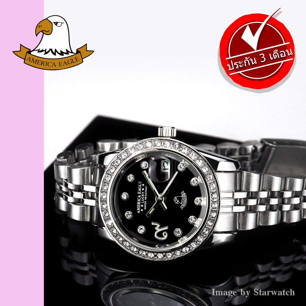AMERICA EAGLE นาฬิกาข้อมือผู้หญิง สายสแตนเลส รุ่น AE099L - Silver/Black