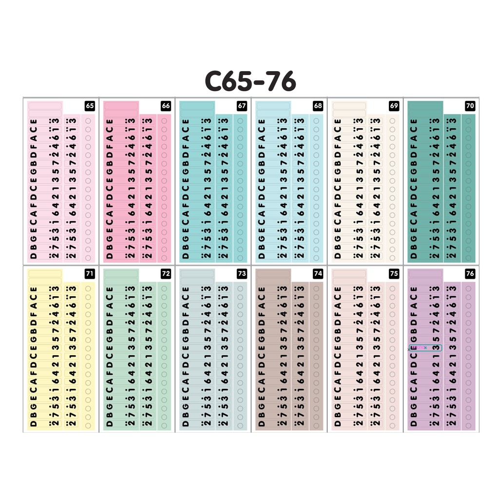 สติ๊กเกอร์โน๊ต  คีย์ C (C65-76)  ติด Kalimba 17 ก้าน พาสเทล มีก้านสีเข้าชุดนะครับ