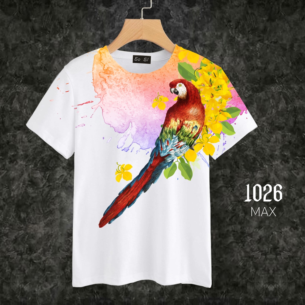 Loso store เสื้อยืดพิมพ์ลาย รุ่นสงกรานต์ Max ลายนกดอกไม้