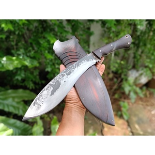 กูรข่า (Kukri) มีดกูรข่า มีดเหน็บ มีดเดินป่า มีดแคมป์ มีดต่อสู้ ใบ 10.2” ตีร้อนชุบแข็ง ผิวไฟ full-tank ด้าม-ฝักไม้พะยูง