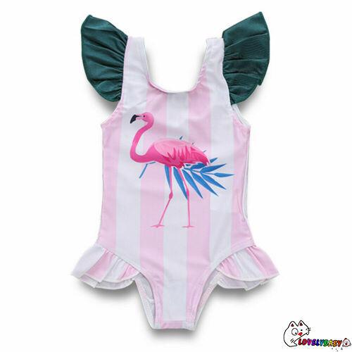 Baby Girl One Piece Swimsuit Beach Wear Striped Flamingo Tassels Swimwear Cute Headband Summer Bathing Suits