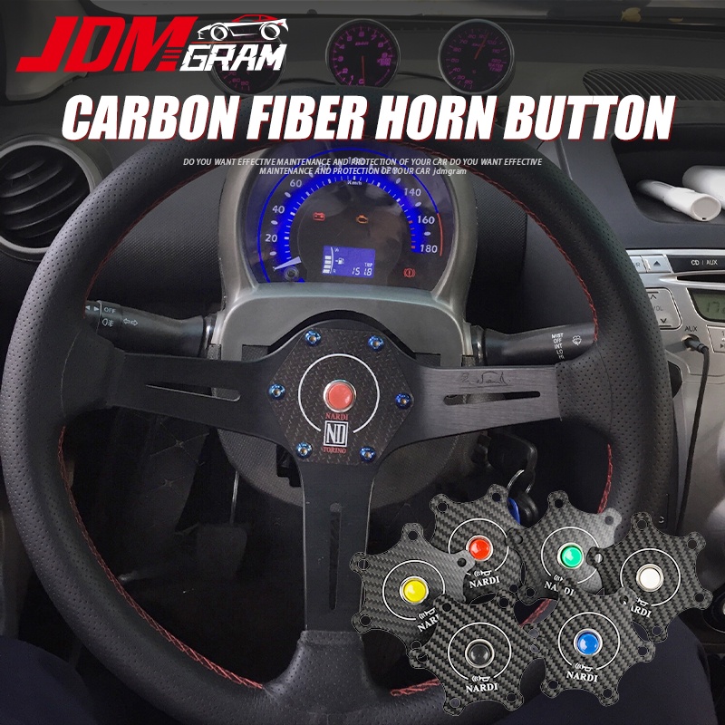 JDMGRAM คาร์บอนไฟเบอร์รถปุ่มแตรสำหรับ Nardi พวงมาลัย Burnt Blue Auto Loud พวงมาลัยดัดแปลงชิ้นส่วนอุปกรณ์ตกแต่งภายในรถยนต์