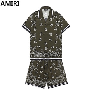 Amir* เสื้อเชิ้ตลําลอง พิมพ์ลายกราฟฟิติ ดอกไม้ เม็ดมะม่วงหิมพานต์ แนวสตรีท อเมริกัน สีเขียว ##