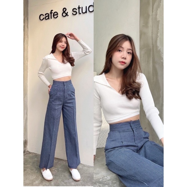 กระบอกกลางลายริ้ว ผ้าคอตตอนยีนส์ งานตะขอ ⛅️🧵