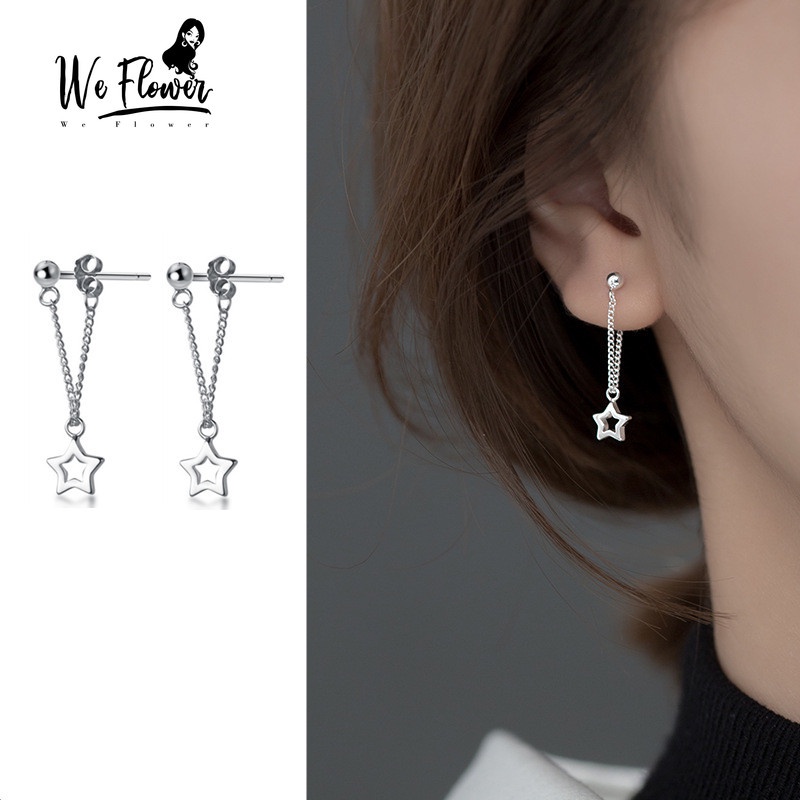 We Flower ต่างหูเงิน S925 จี้รูปดาว ประดับพู่โซ่ กลวง เครื่องประดับแฟชั่น สไตล์เกาหลี สําหรับผู้หญิง