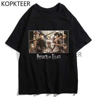 [2022]ผ้าฝ้ายคอกลมเสื้อยืด ผ้าฝ้าย 100% พิมพ์ลายอนิเมะ Attack on Titan Eren Yeager Mikasa Armin Arlert Manga สไตล์ญี่ปุ่