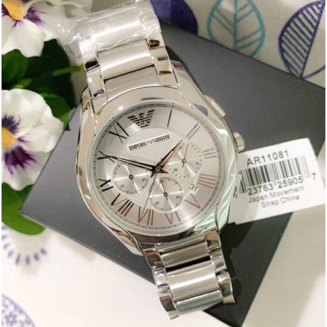 (ผ่อน0%) นาฬิกาผู้ชาย Emporio Armani🍁 🍁Men's Chronograph Stainless Steel Watch 🍁สายเหล็ก สีเงิน 🍁ขนาด 44 mm