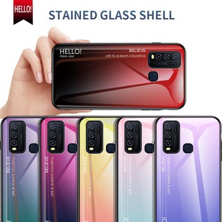 ( Vivo Y20i / Y20 / Y30 / Y50 ) Case Gradient Tempered Glass Back Phone Casing Slim Cover Y50 1935 Y30 1938 กรณี