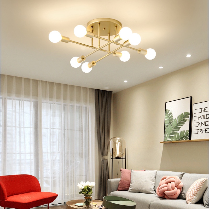 6 หัว LED อุตสาหกรรมโคมไฟเพดานเหล็กสีดำโกลเด้นยุโรปห้องนั่งเล่นที่เรียบง่ายแสง 220 โวลต์ E27 ป้องกันสนิมและทนทาน - รูปที่ 3