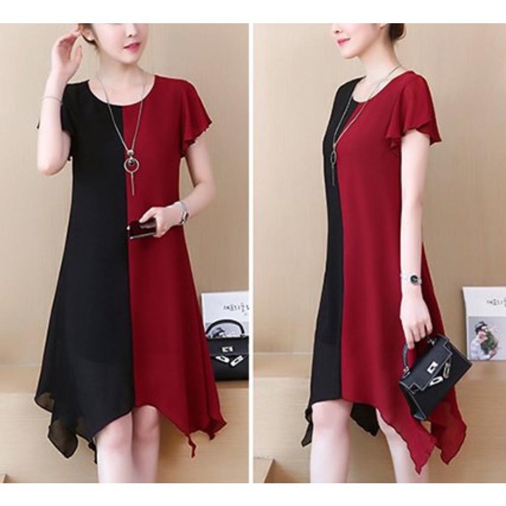 SHOPPRO - STREET FASHION - SIMPLE 2-SIDE COLOR-MIXED STREET DRESS 3027