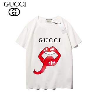 เสื้อยืดแขนสั้น ผ้าฝ้าย พิมพ์ลายตัวอักษร Gucci