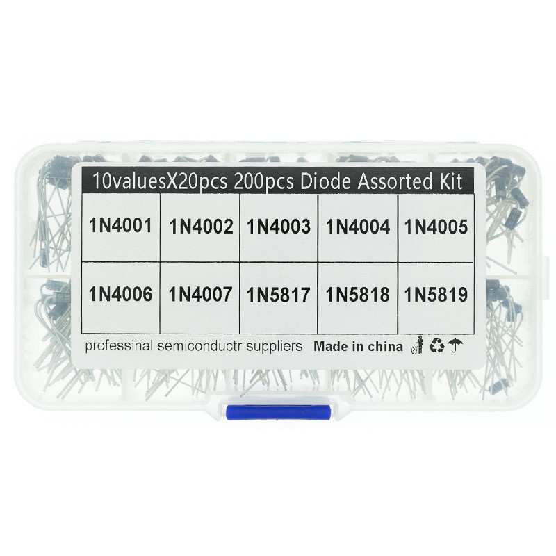 10 ค่า x20 200 ชิ้น Rectifier Diode Schottky Assortment ชุดอิเล็กทรอนิกส์ 1N4001 ~ 1N4007 1N5817 1N5
