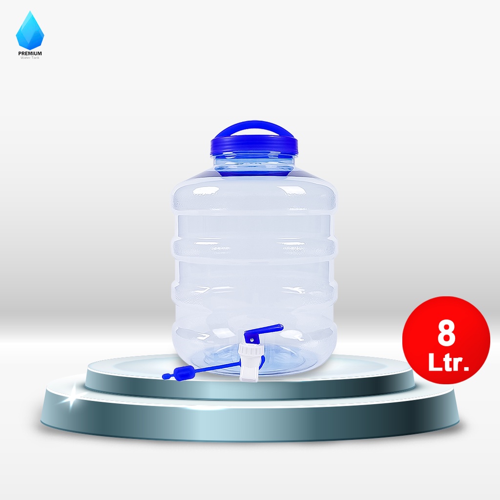 Premiumwatertank ถังน้ำดื่ม PET ถังน้ำมีก๊อกพร้อมหูหิ้ว ขนาด 8 ลิตร ลาย1X