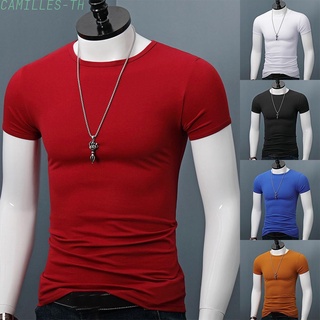 CAMILLES -  Mens Crew Neck Basic Plain T-shirt Blouse Pullover Sleeve Sleeve Slim Fit Top-【Mens-fashion】