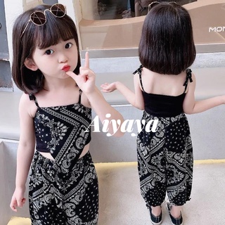 Aiyaya เสื้อผ้าเด็กผู้หญิง👧🏻ชุดเสื้อเปิดไหล่➕กางเกงสไตล์เรโทรสำหรับเด็ก 038