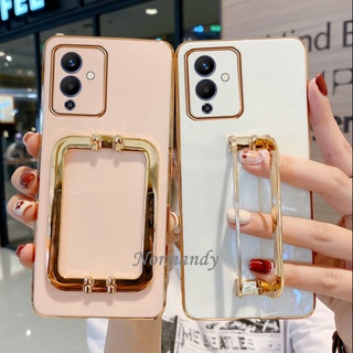 เคสโทรศัพท์ Fashion Handphone Case Infinix Note 12 Pro 5G 4G / Note 12 VIP / Hot 11 2022 / Smart 6 HD Plus New Plating Casing Silicone Softcase with Metal Stand Full Lens Shockproof Back Cover เคส