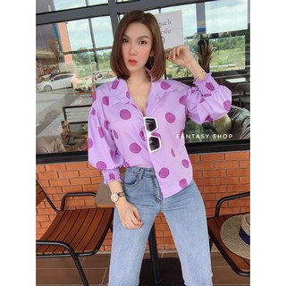 เสื้อเชิ้ตลายจุดแขนพอง