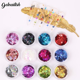 Butterfly Nail Glitters 12 สี กริตเตอร์ผีเสื้อ กากเพชรผีเสื้อ คละสี ตกแต่งเล็บ 12กระปุก 🧡💛💚💙