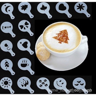 แผ่นพลาสติกตกแต่งกาแฟลาเต้คาปูชิโน ชุด 16 ลาย  Coffee Art 16Pcs/set