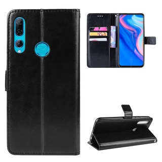 เคสโทรศัพท์หนัง PU ฝาพับ พร้อมช่องใส่บัตร และสายคล้อง หรูหรา สําหรับ Huawei Y9 Prime 2019