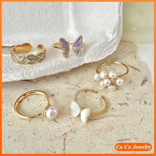 Cocojewelry แหวนแฟชั่น ประดับไข่มุก รูปผีเสื้อ ระดับไฮเอนด์ เข้ากับทุกการแต่งกาย สําหรับผู้หญิง